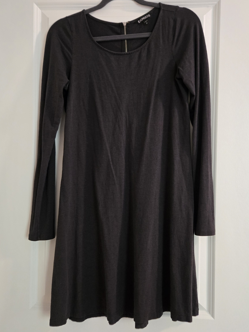 Express Dark Gray Long Sleeve Scoop Swing Dress